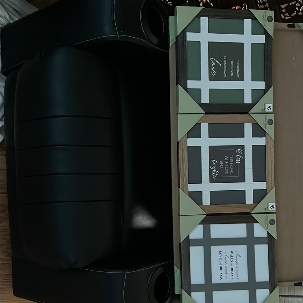 Set of Three Green and White Plaid Picture Frames